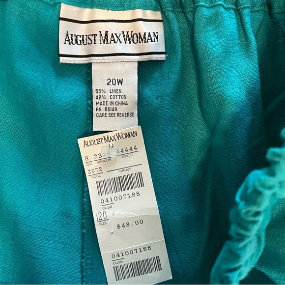 Womens August Max Green Linen Blend Casual Business Pants Elastic Waist NEW 20W - Picture 5 of 7